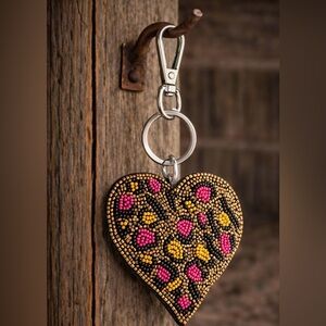 Beaded Heart Keychain - Pink & Gold Accent Bag Charm